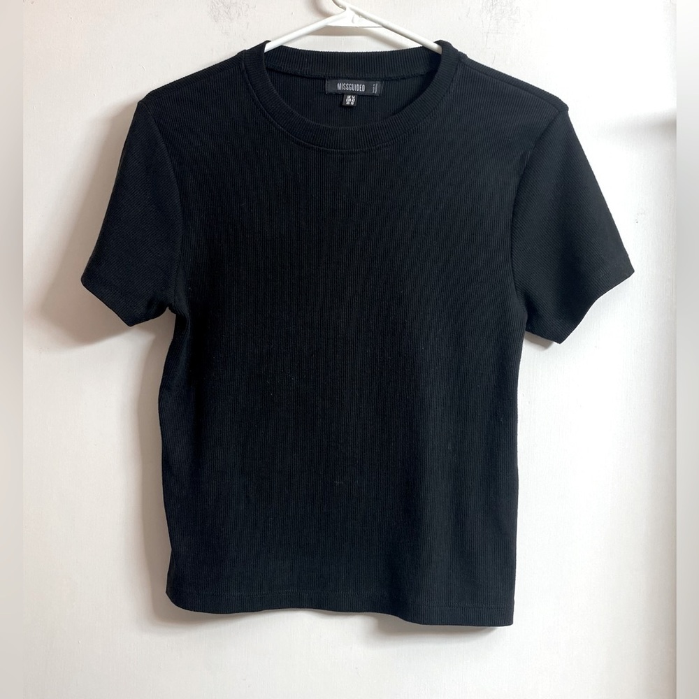 ASOS missguided Women's Size top size 10 Black Ribbed Short Sleeve Stormi tee.